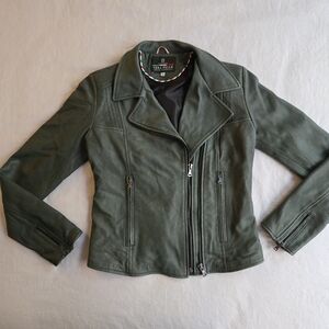 Vera Pelle Italian Leather Muted Sage Olive Green Moto Biker Jacket